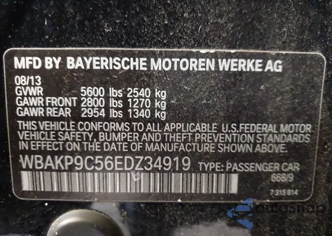 2014 BMW 550I xDrive from USA, damaged, VIN WBAKP9C56EDZ34919